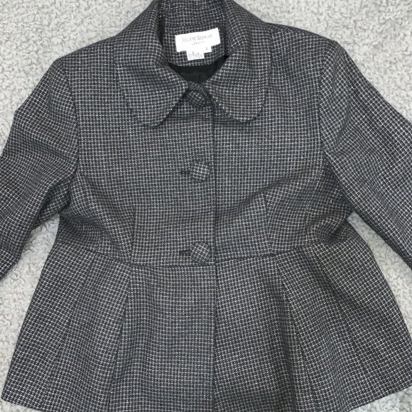 Vintage 90s Helene Berman Tweed Jacket Bell Sleeve Empire Waist Size L Grey Rare - Picture 7 of 8